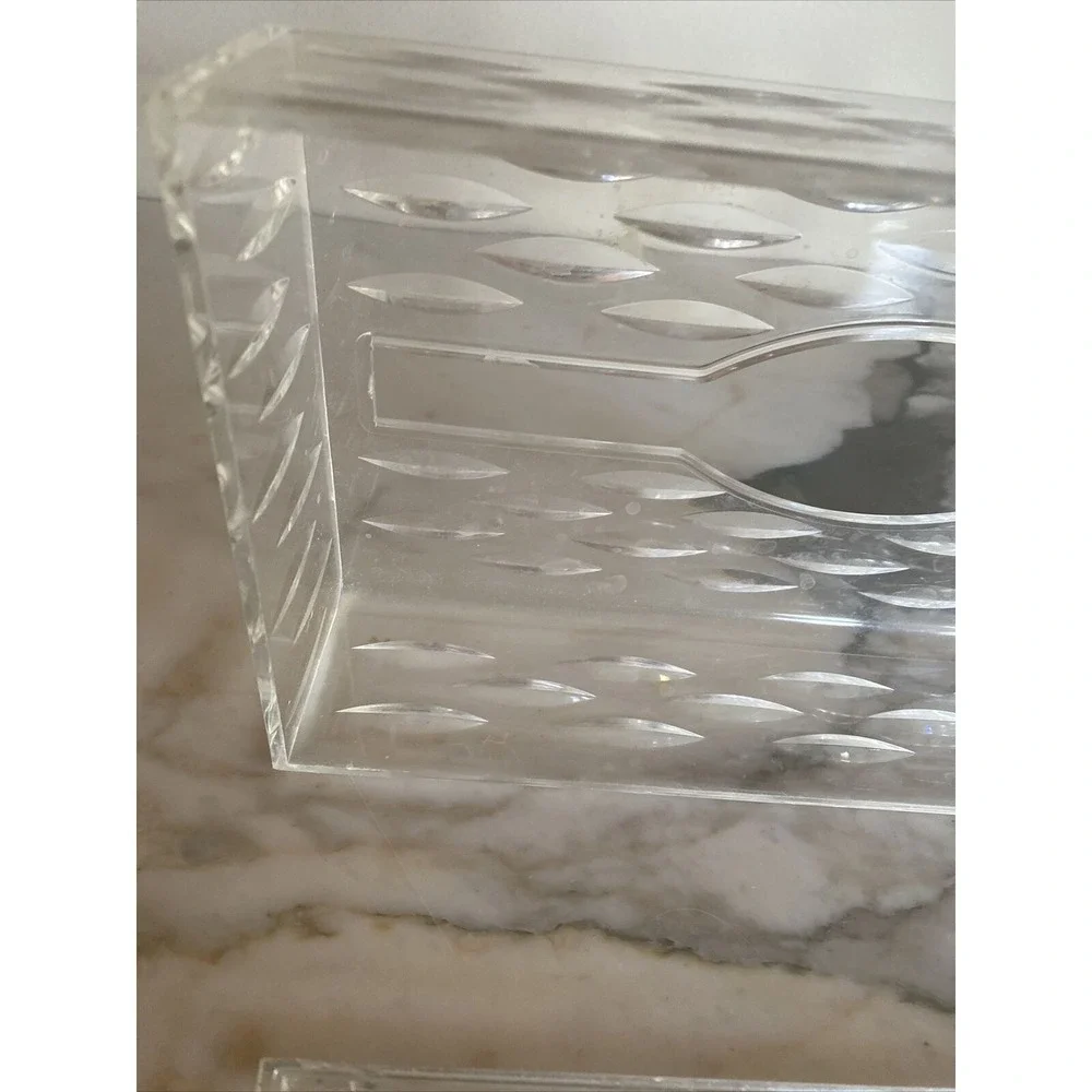 Vintage Mid Century Vanity Acrylic Plastic Lucite Tissue Holder Box MCM 2 Pieces